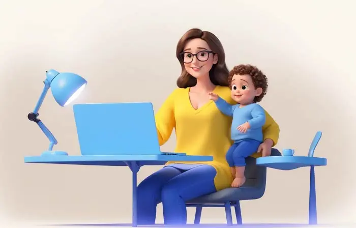 Women Working from Home with 3D Design Character Illustration image